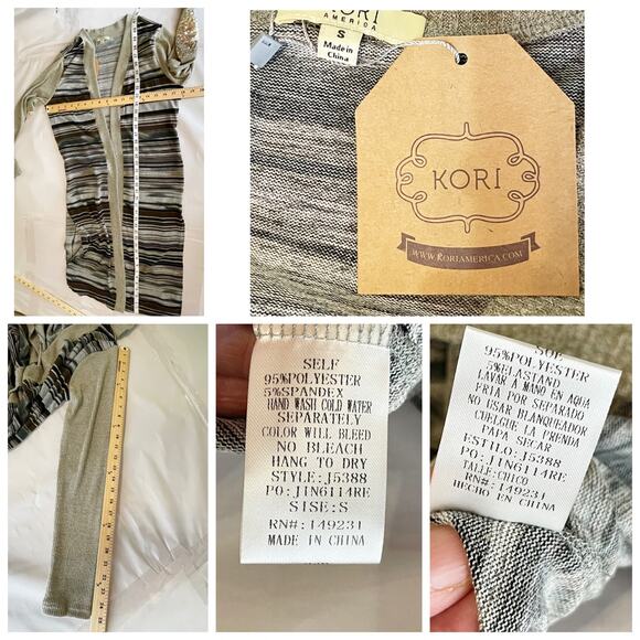 Kori America NEW Sage/Mix Stripes Sequin Elbows Duster Cardigan Womens Sz S - Picture 7 of 7